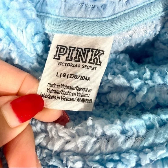 PINK Victoria's Secret blue Tie Dye Cloud Sherpa Sweater size L - Picture 7 of 10
